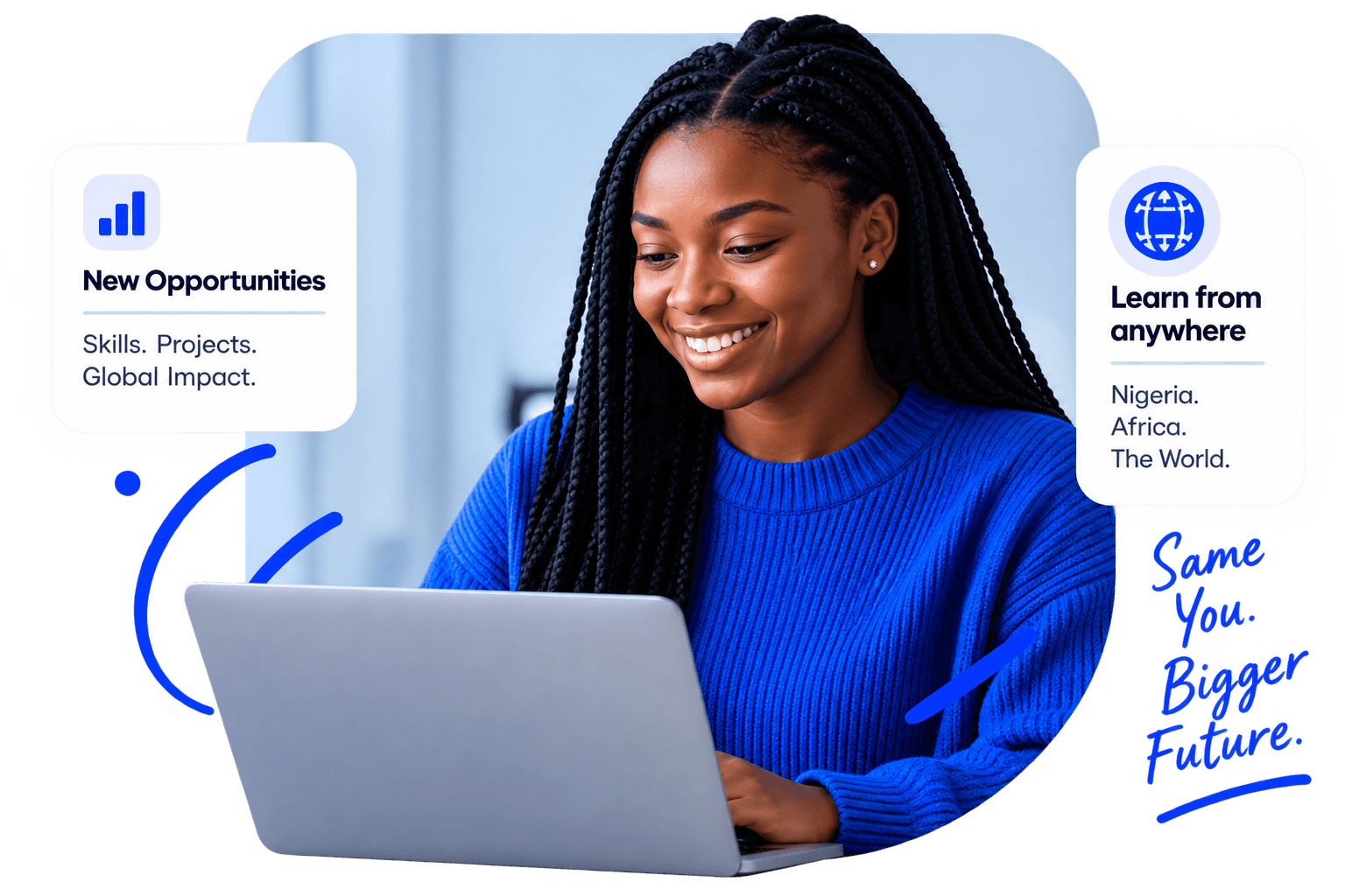 A OneDir learner studying on her laptop